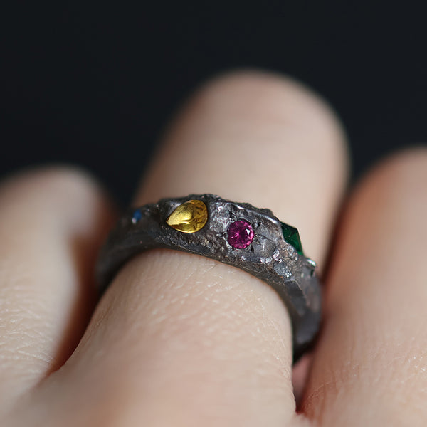Oxidized Gem Encrusted Ring